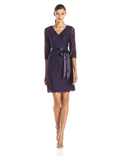 Adrianna Papell Women Long Sleeve Wrap Front Lace Cocktail Dress ...